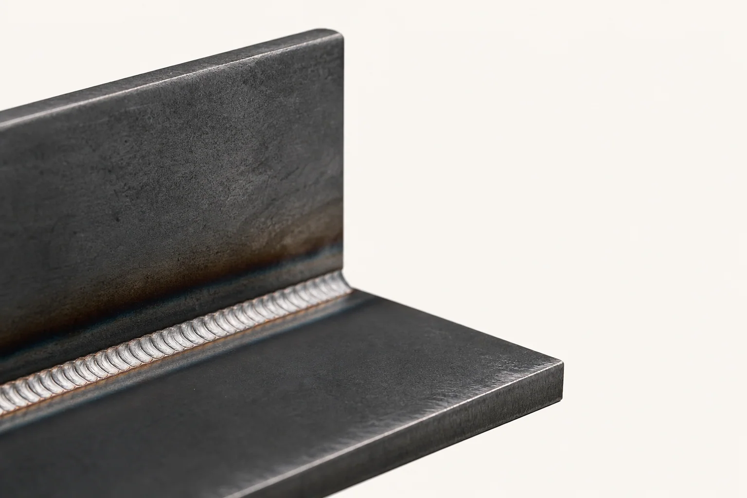 Close detail of a consistent weld bead joining two steel plates