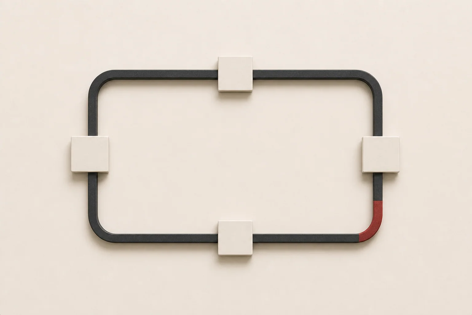 Four blank markers arranged on a continuous closed rail representing an ongoing operating cadence