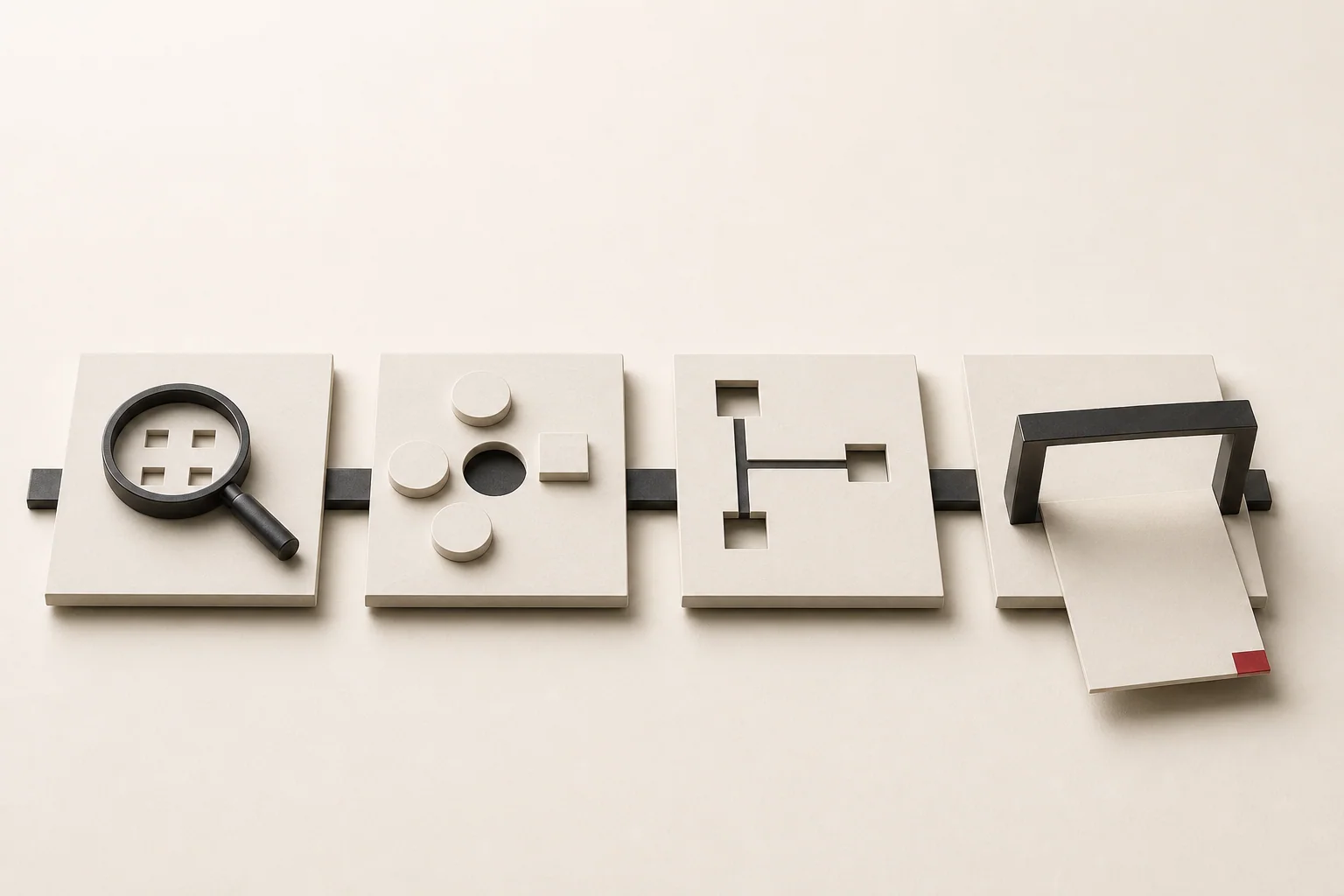 Four connected panels representing assessment, prioritization, implementation, and review